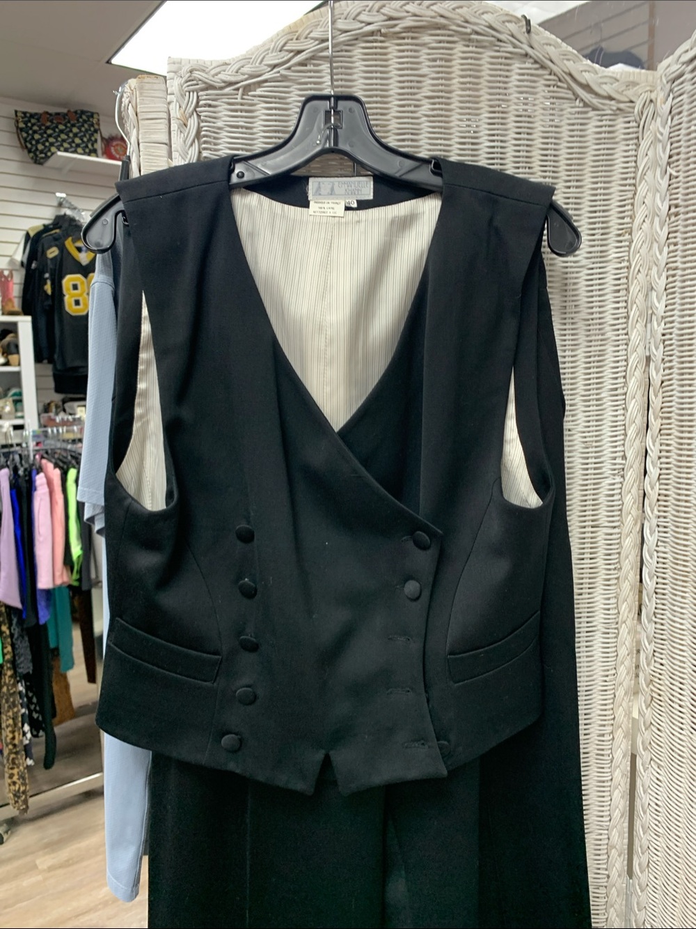 Women's Black Double-Breasted Tailored Vest Pantsuit